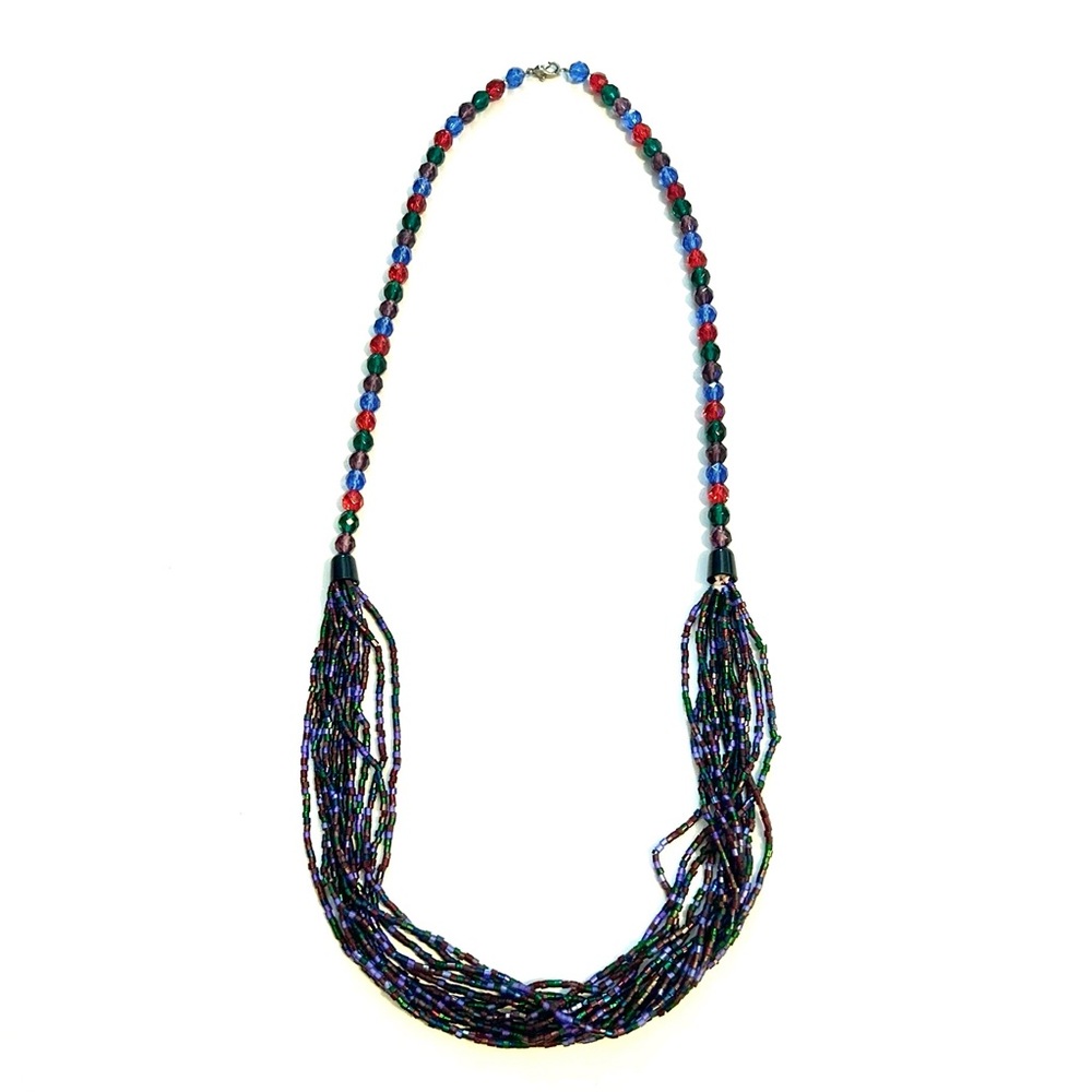 Multi color Glass and Seed Bead Long Necklace